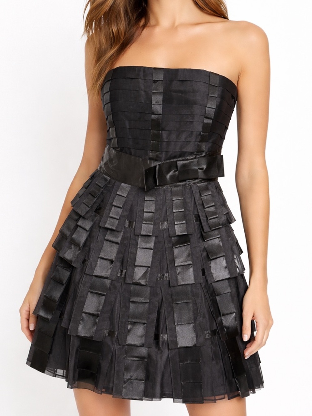Karen Millen Black Satin Cocktail Dress with Bow Waist